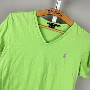 Ralph Lauren Sport V-Neck T-Shirt Womens L Bright Green Short Sleeve Cotton